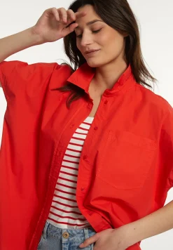 Best River Woods Katoenen oversized blouse korte mouwen borstzak rood -
