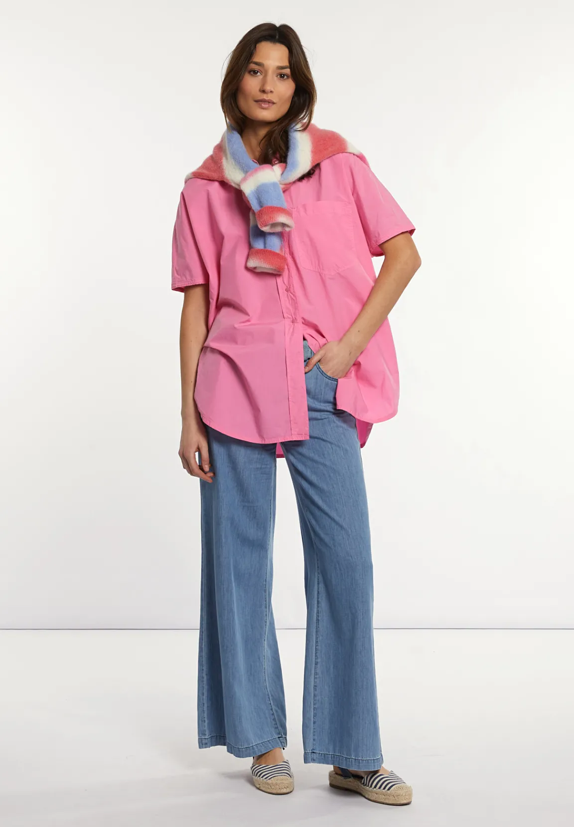 Clearance River Woods Katoenen oversized blouse korte mouwen borstzak roze -