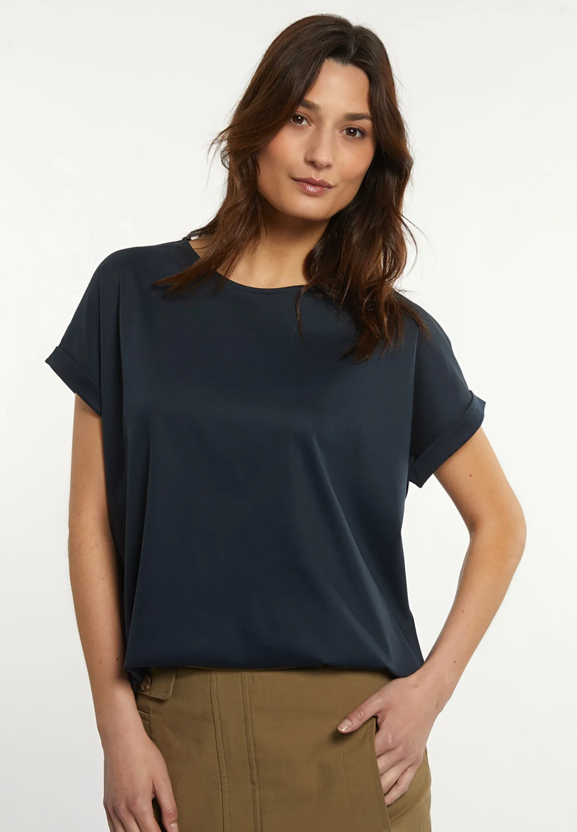 Hot River Woods Katoenen oversized T-shirt ronde hals navy -