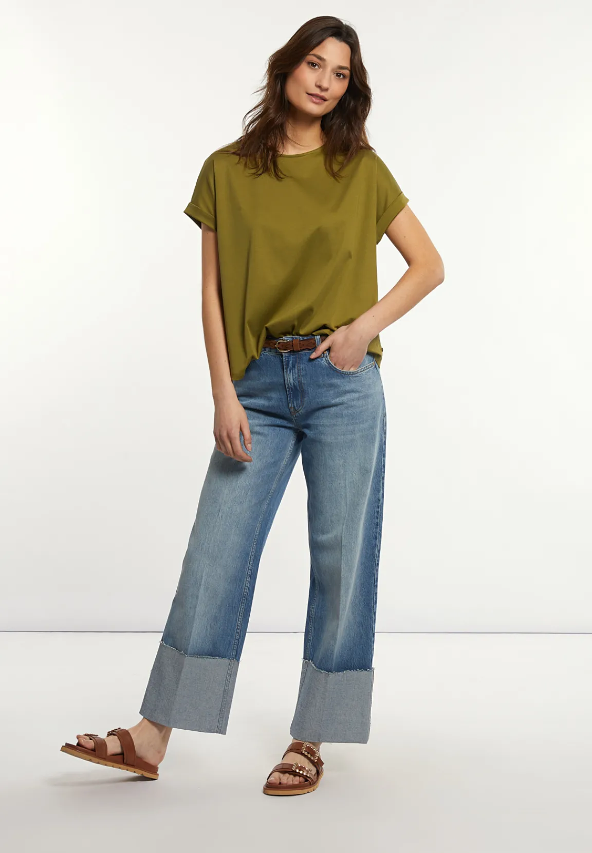 Clearance River Woods Katoenen oversized T-shirt ronde hals olijfgroen -