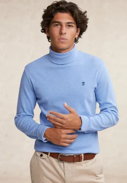 New River Woods Katoenen rolkraag T-shirt lange mouwen alpine blue mix -