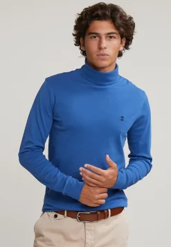 Online River Woods Katoenen rolkraag T-shirt lange mouwen crown blue -