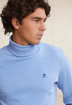 New River Woods Katoenen rolkraag T-shirt lange mouwen alpine blue mix -