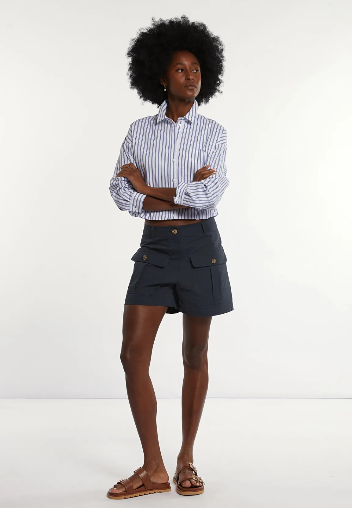 Discount River Woods Katoenen short opgestikte zakken navy -