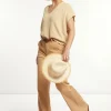 Sale River Woods Katoenen stretch broek wijde pijpen camel -