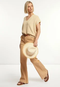 Sale River Woods Katoenen stretch broek wijde pijpen camel -
