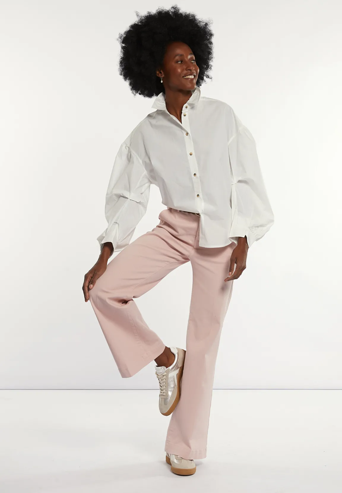 Clearance River Woods Katoenen stretch broek wijde pijpen roze -