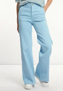 Hot River Woods Katoenen stretch broek wijde pijpen blauw -