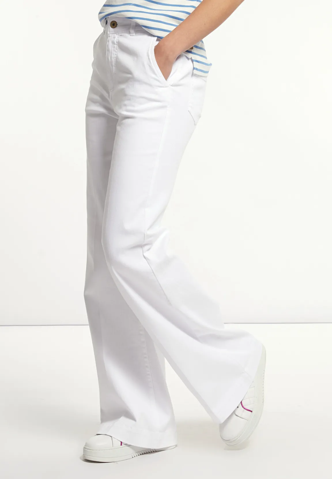 Discount River Woods Katoenen stretch broek wijde pijpen wit -