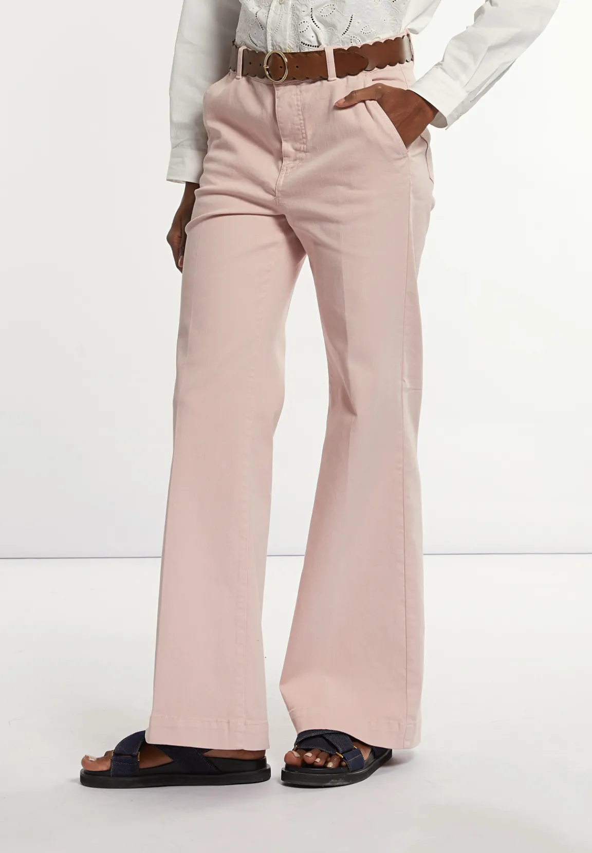 Clearance River Woods Katoenen stretch broek wijde pijpen roze -