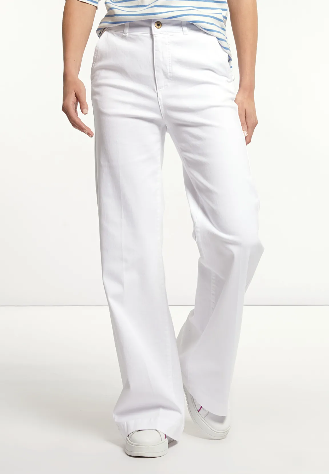 Discount River Woods Katoenen stretch broek wijde pijpen wit -