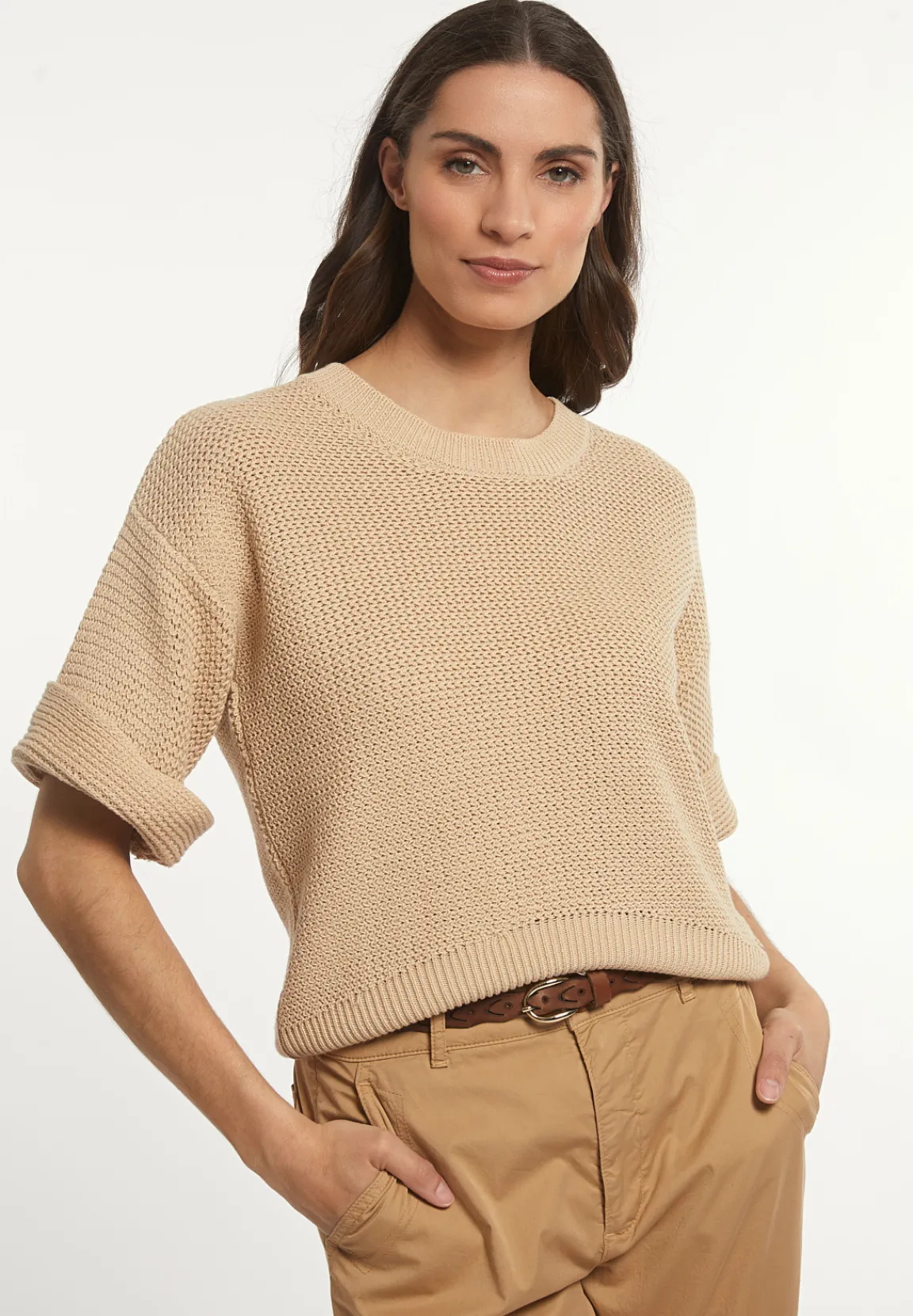 Discount River Woods Katoenen trui ronde hals beige -