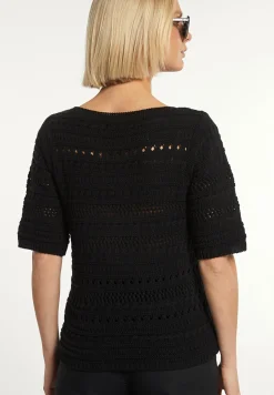 Fashion River Woods Katoenen trui ronde hals korte mouwen zwart -