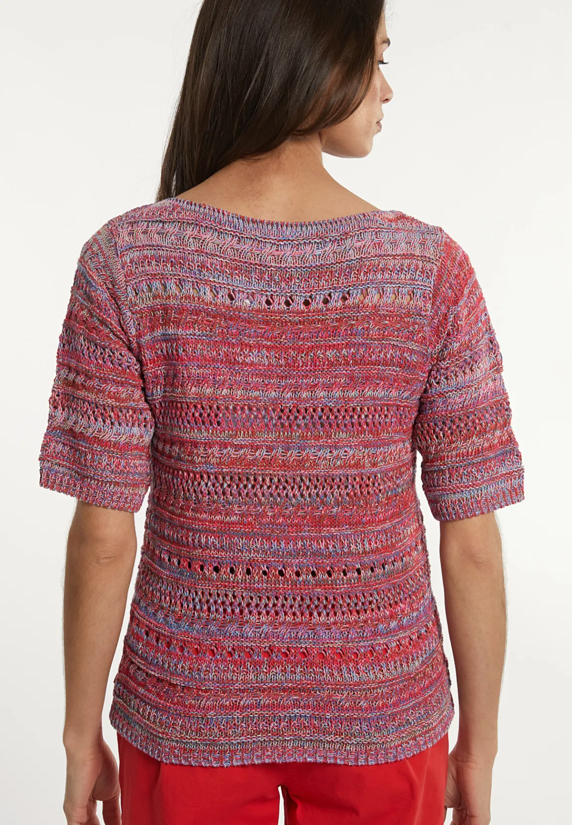 Hot River Woods Katoenen trui ronde hals korte mouwen rood -