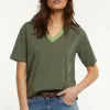 Fashion River Woods Katoenen T-shirt gestreepte V-hals kaki -
