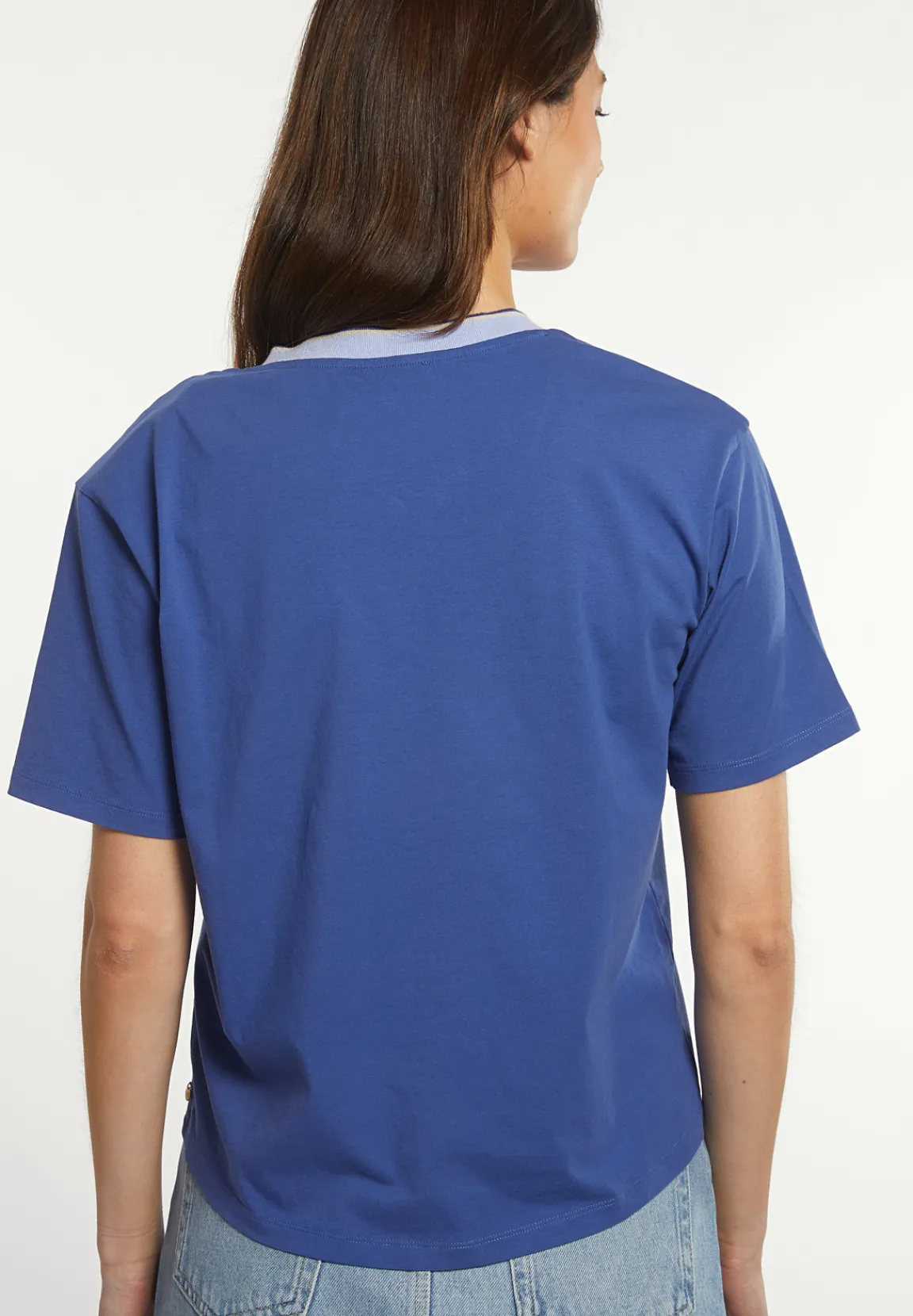Clearance River Woods Katoenen T-shirt gestreepte V-hals blauw -