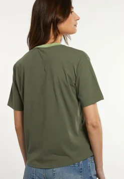 Fashion River Woods Katoenen T-shirt gestreepte V-hals kaki -