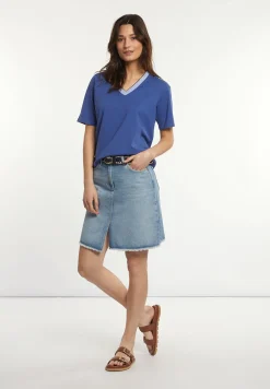 Clearance River Woods Katoenen T-shirt gestreepte V-hals blauw -