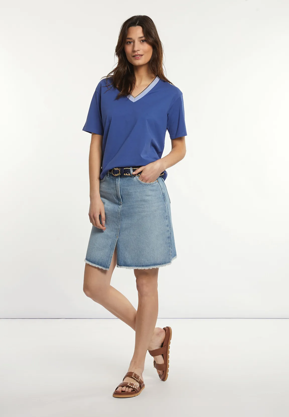 Clearance River Woods Katoenen T-shirt gestreepte V-hals blauw -