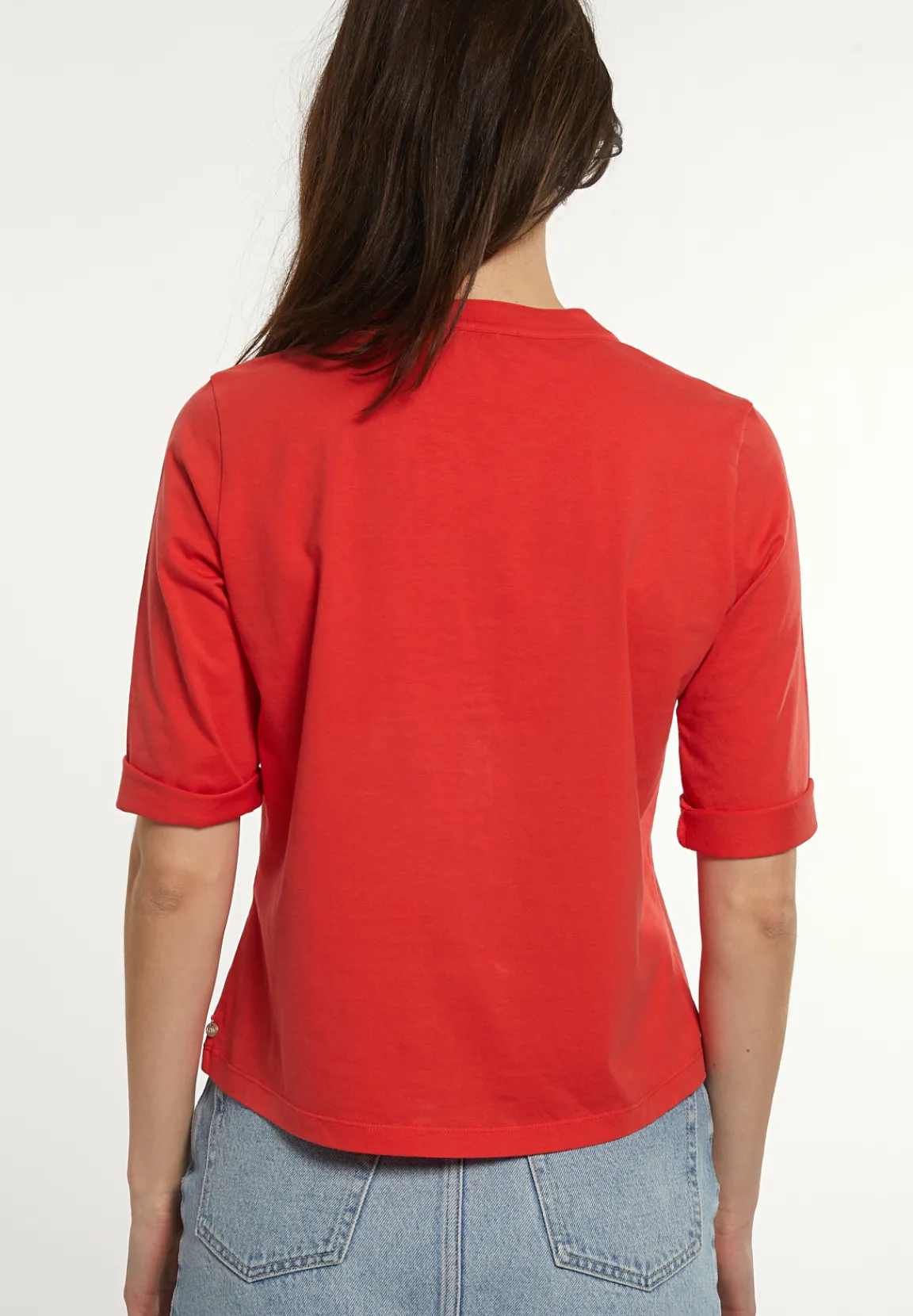 Clearance River Woods Katoenen T-shirt ronde hals 3/4 mouwen borstzak rood -