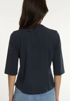 Discount River Woods Katoenen T-shirt ronde hals 3/4 mouwen borstzak navy -
