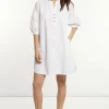 Discount River Woods Katoenen V-hals jurk pofmouwen écru -
