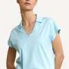 Fashion River Woods Katoenen V-hals polo T-shirt korte mouwen turquoise -
