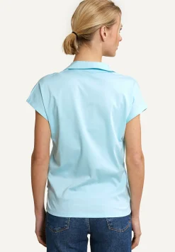 Fashion River Woods Katoenen V-hals polo T-shirt korte mouwen turquoise -
