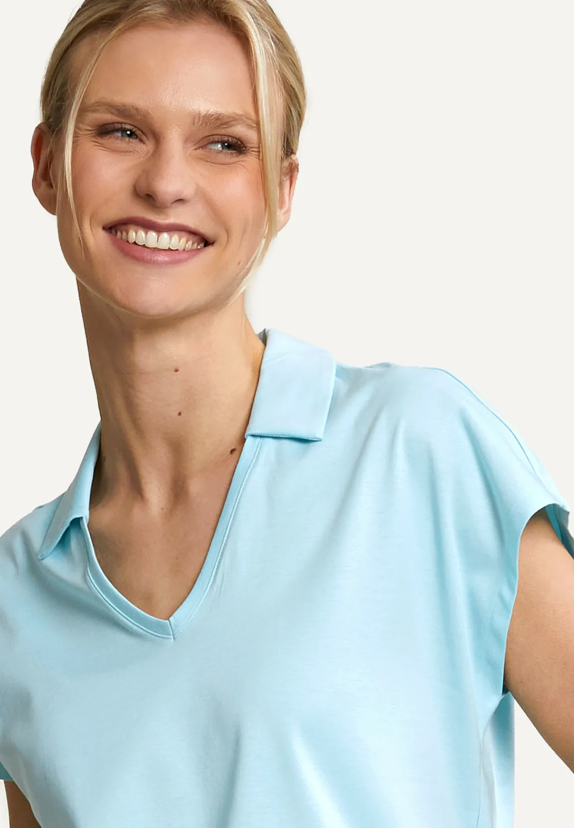 Fashion River Woods Katoenen V-hals polo T-shirt korte mouwen turquoise -