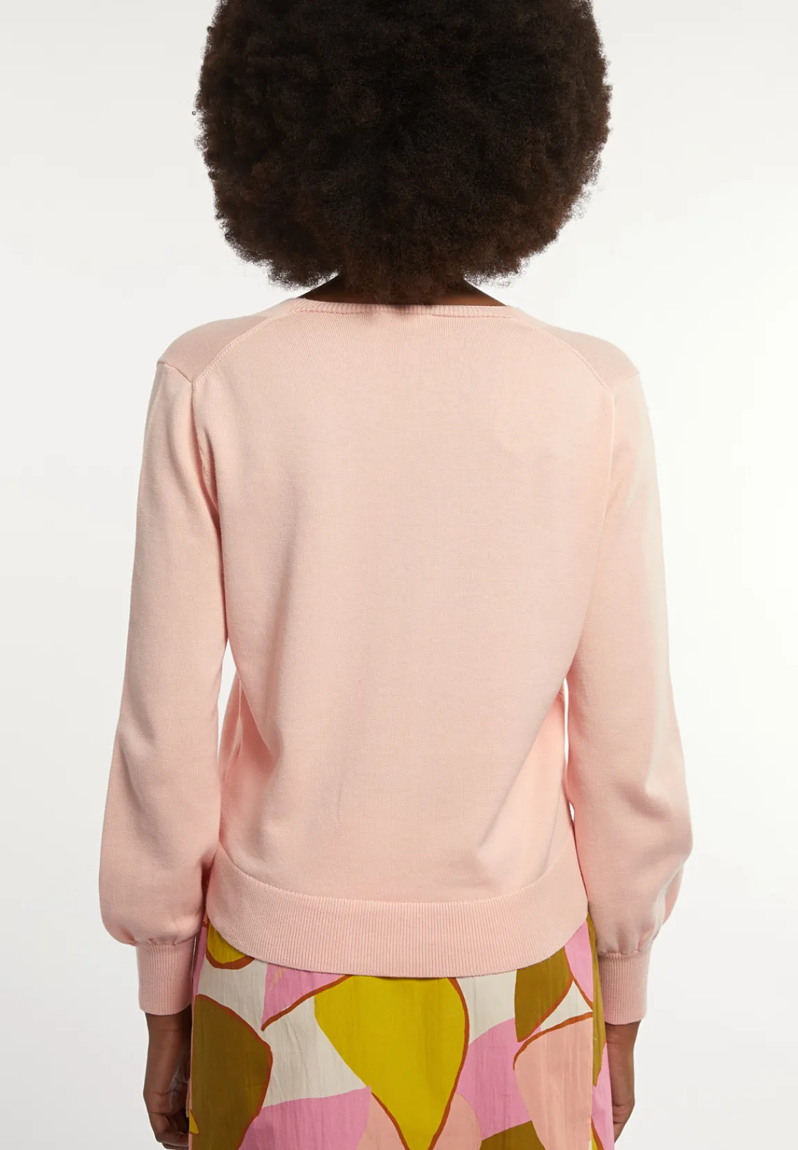 Fashion River Woods Katoenen V-hals trui pofmouwen roze -