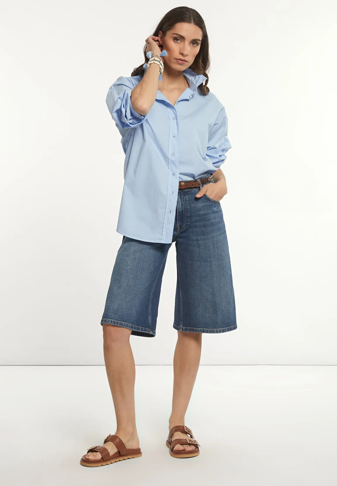 Sale River Woods Katoenen wijde blouse lange mouwen blauw -