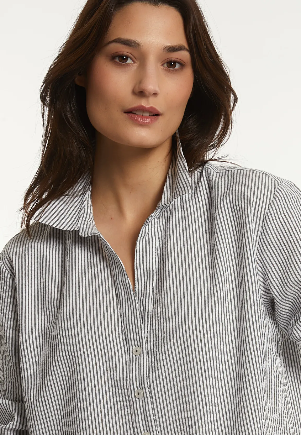 Hot River Woods Katoenen wijde gestreepte blouse zwart/wit -