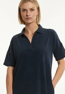 Outlet River Woods Katoenen wijde éponge polojurk korte mouwen navy -