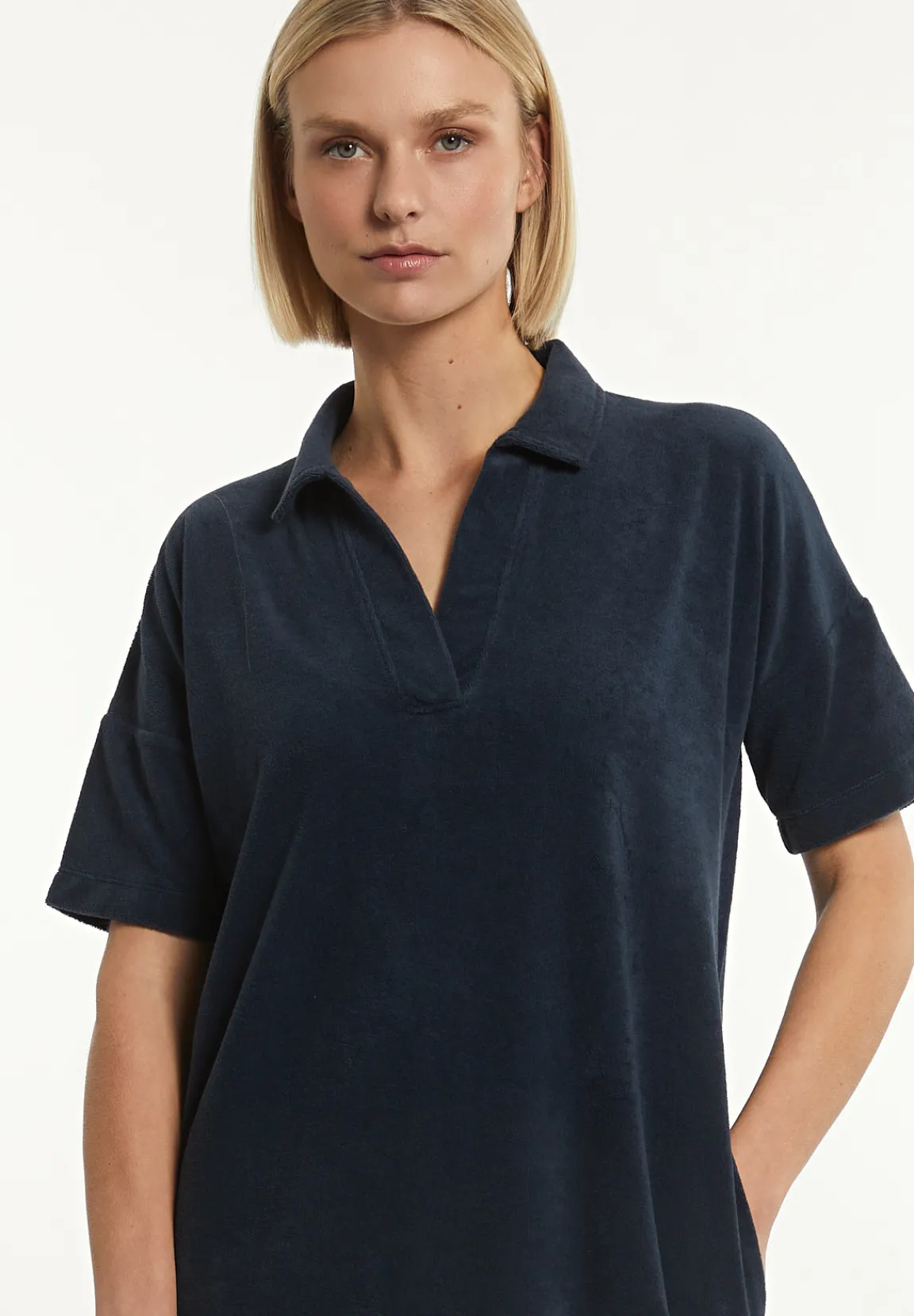 Outlet River Woods Katoenen wijde éponge polojurk korte mouwen navy -