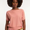 Hot River Woods Katoenen wijde trui ronde hals korte mouwen peach -