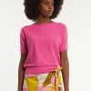 Online River Woods Katoenen wijde trui ronde hals korte mouwen roze -
