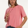 Fashion River Woods Katoenen wijde T-shirt ronde hals korte mouwen roze -