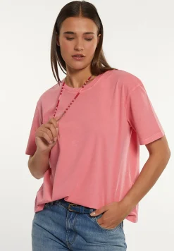 Fashion River Woods Katoenen wijde T-shirt ronde hals korte mouwen roze -