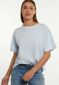 Best River Woods Katoenen wijde T-shirt ronde hals korte mouwen blauw -