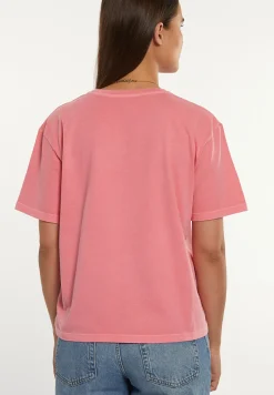 Fashion River Woods Katoenen wijde T-shirt ronde hals korte mouwen roze -