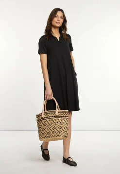 Fashion River Woods Katoenen wijde V-hals jurk zwart -