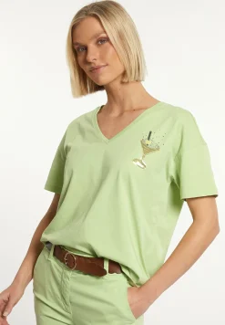 Sale River Woods Katoenen wijde V-hals T-shirt groen -