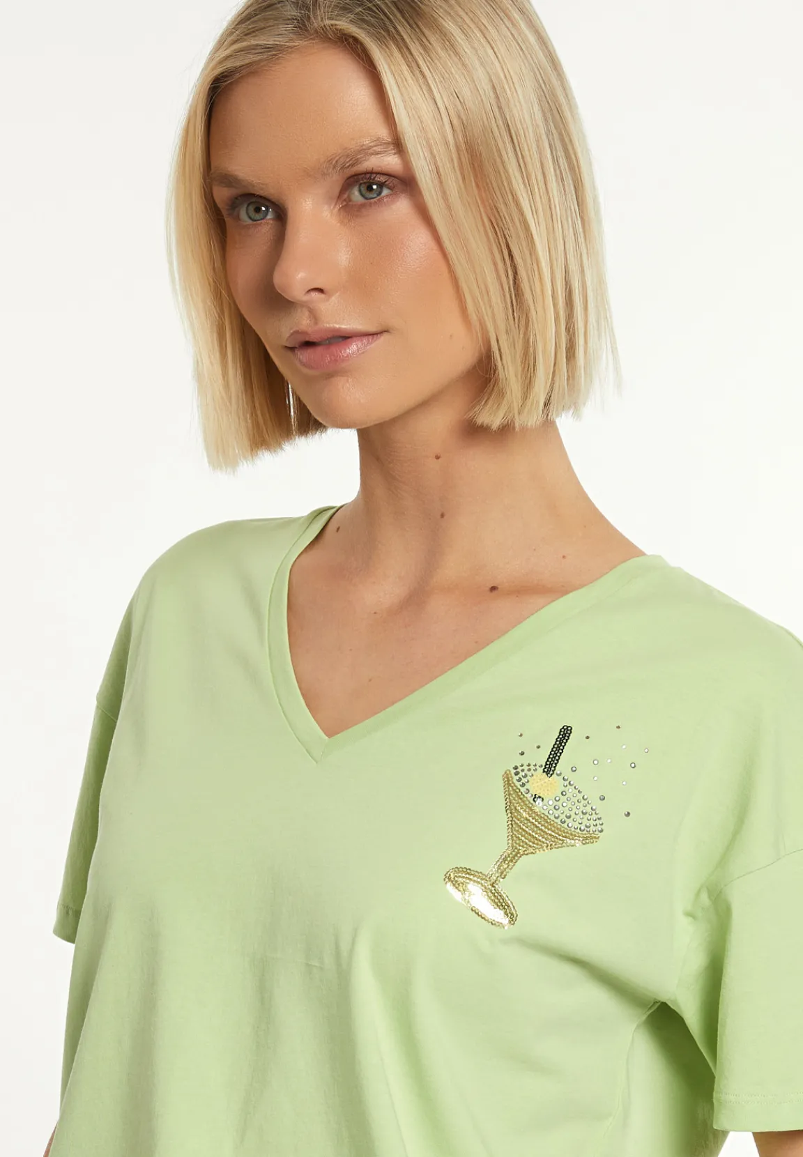 Sale River Woods Katoenen wijde V-hals T-shirt groen -