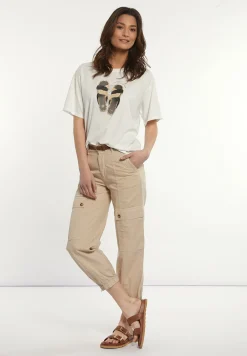 Online River Woods Katoen-linnen broek opgestikte zakken beige -