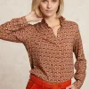 Best River Woods Klassieke fantasieblouse bruin/oranje -