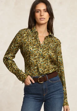 New River Woods Klassieke fantasieblouse kaki/blauw -