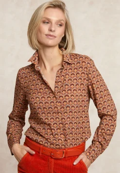 Best River Woods Klassieke fantasieblouse bruin/oranje -