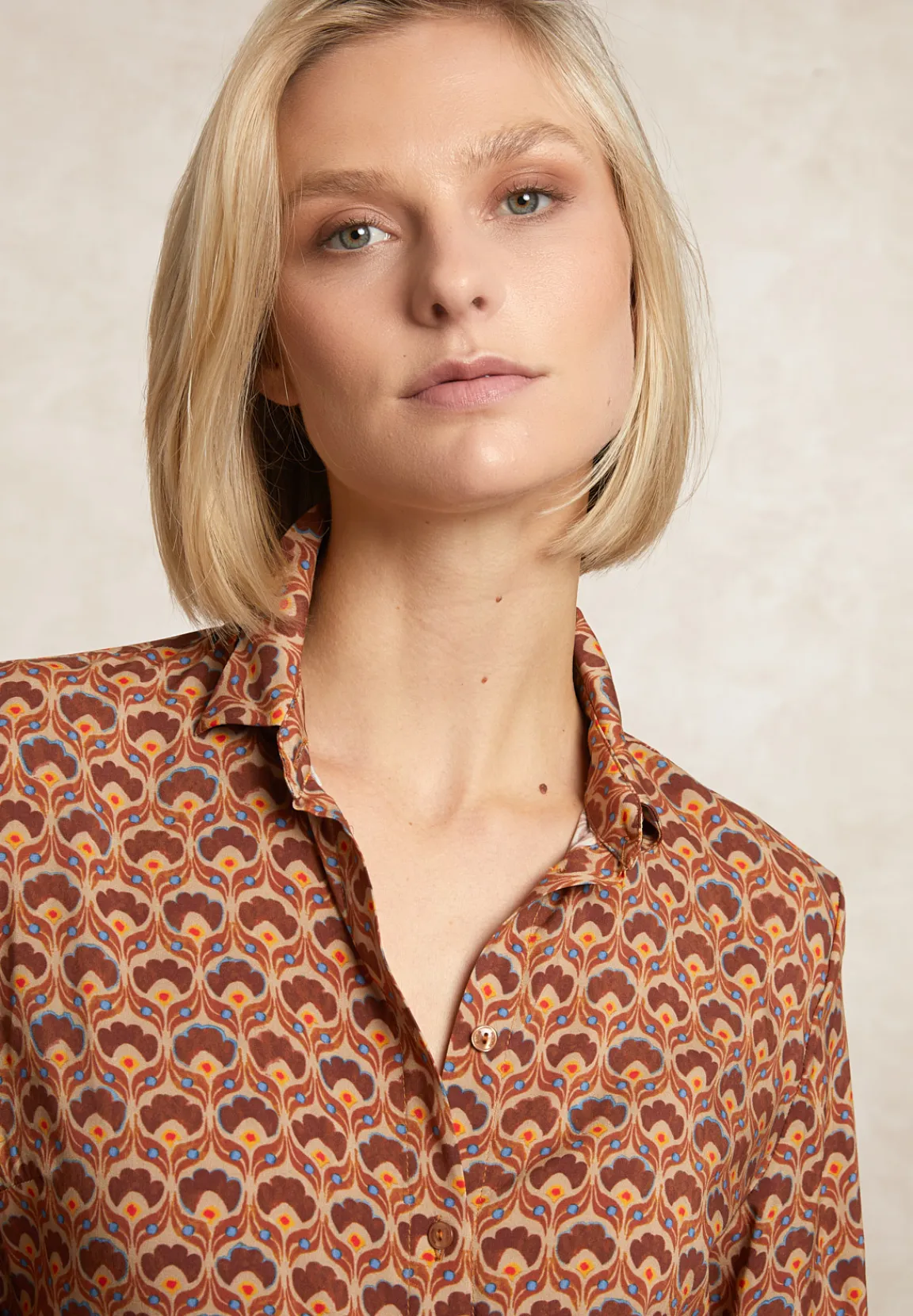 Best River Woods Klassieke fantasieblouse bruin/oranje -