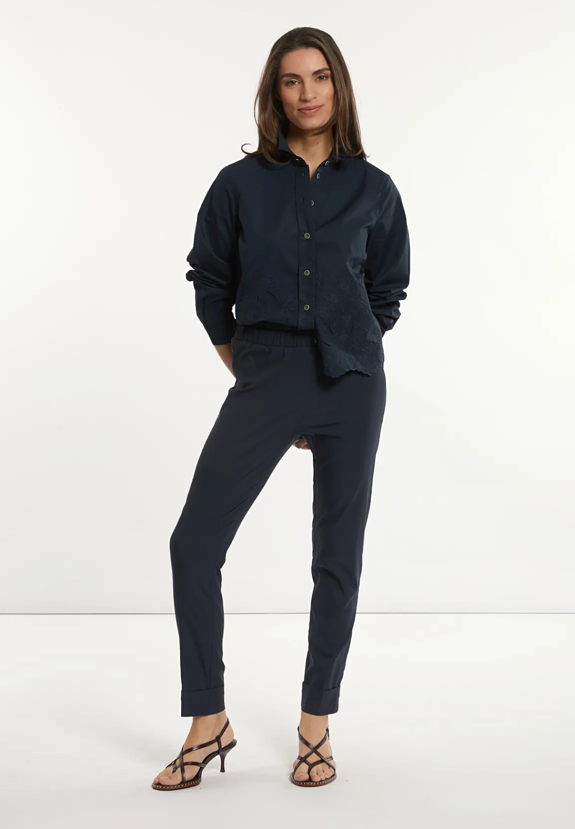 Clearance River Woods Klassieke getailleerde broek elastische taille navy -
