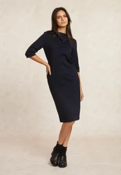 Hot River Woods Klassieke milano jurk elleboogmouwen navy -